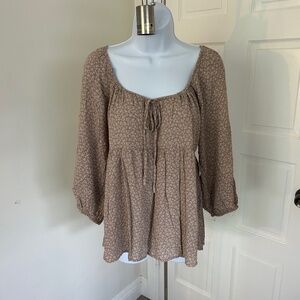 Beige Floral Millibon Blouse